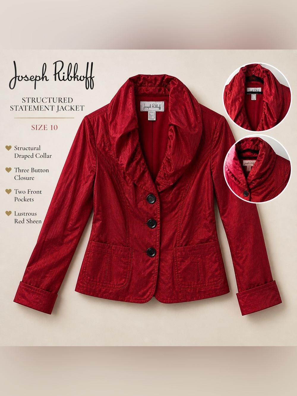 JOSEPH RIBKOFF Structured Jacket | Luxe Red Sheen | Size 10